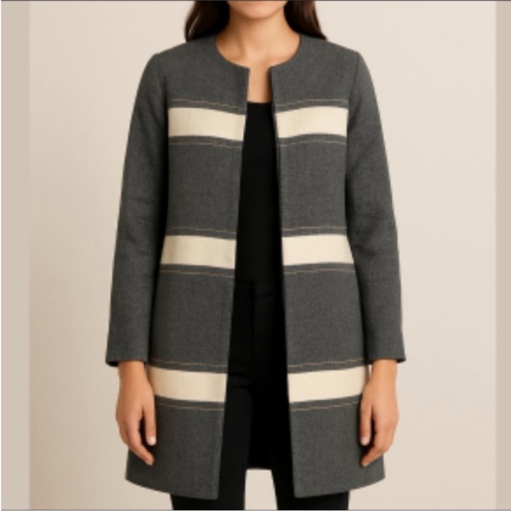HOBBS LONDON car coat zippered front lined jacket boucle coat grey white size 6